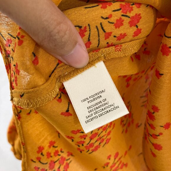 New Ann Taylor Medium Mustard Red Floral Tie Front Puff Ruffle Sleeve Blouse - Picture 7 of 10